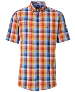 REDMOND Kurzarmhemd orange multicolor Karo Casual Comfort Fit